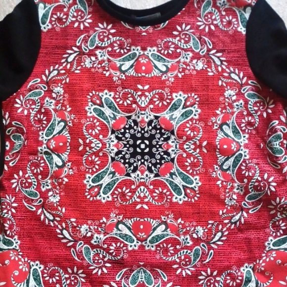 ZARA Short Sleeve Top Baroque Red Black M - Picture 2 of 6